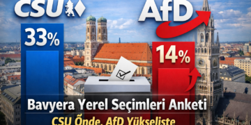 Bavyera yerel seçimleri anketi sonuçlarını gösteren grafikte CSU yüzde 33 ile önde, AfD yüzde 14 ile ikinci sırada.